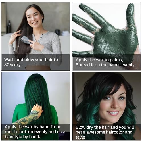 Image of Temporay Hair Color Wax | Metallic Shine | For Men & Women | DIY Instant Hair Color | Temporay Color 1 Day 1 Wash | No Ammonia, Bleach & Damage | Dark Green - 100 gram