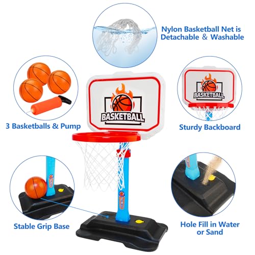 Image of Toddler Basketball Hoop for Kids 1-3, Mini Adjustable Basketball Hoops Indoor with Balls Outdoor Pool Basketball Goal Sports Play Toys for 1 2 3 Year Old Baby Boys Girls First Birthday Gift Age 1-2-3