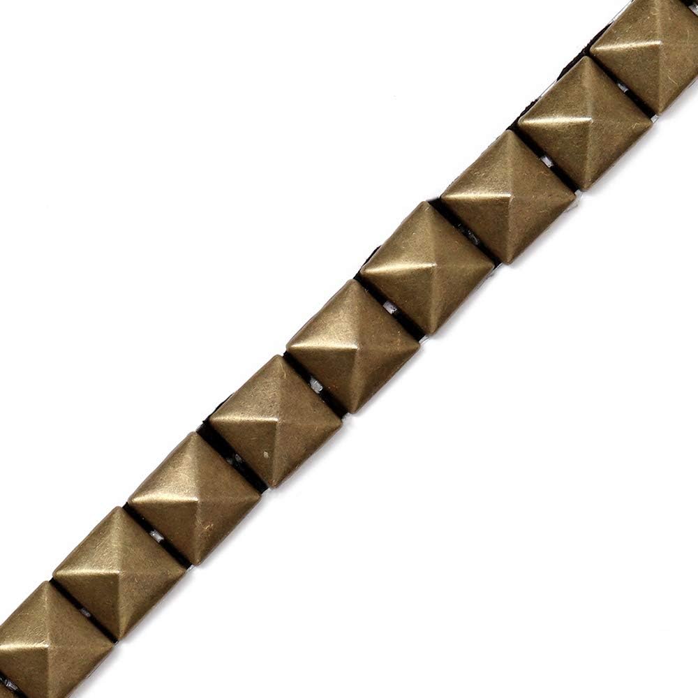 2-Yards 10mm (3/8'') Hot Fix Pyramid Stud Nailhead Trim, Metal Iron-on Nailhead Trim, TR-11013 (Antique Gold)