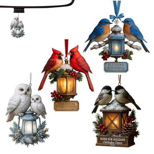 Colgante para Puerta, Colgante de acrílico 2D, para árbol de Navidad, 4 Colgantes de Farol de pájaro, Chimenea, hogar, Granja, Festival, Chimenea, Puerta y par