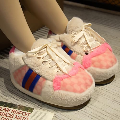 Unisex Plush Sneaker Slippers, Comfy Warm Fluffy Soft Home Slippers Indoor Outdoor Non Slip Furry House Shoes - One Size Fits Most2