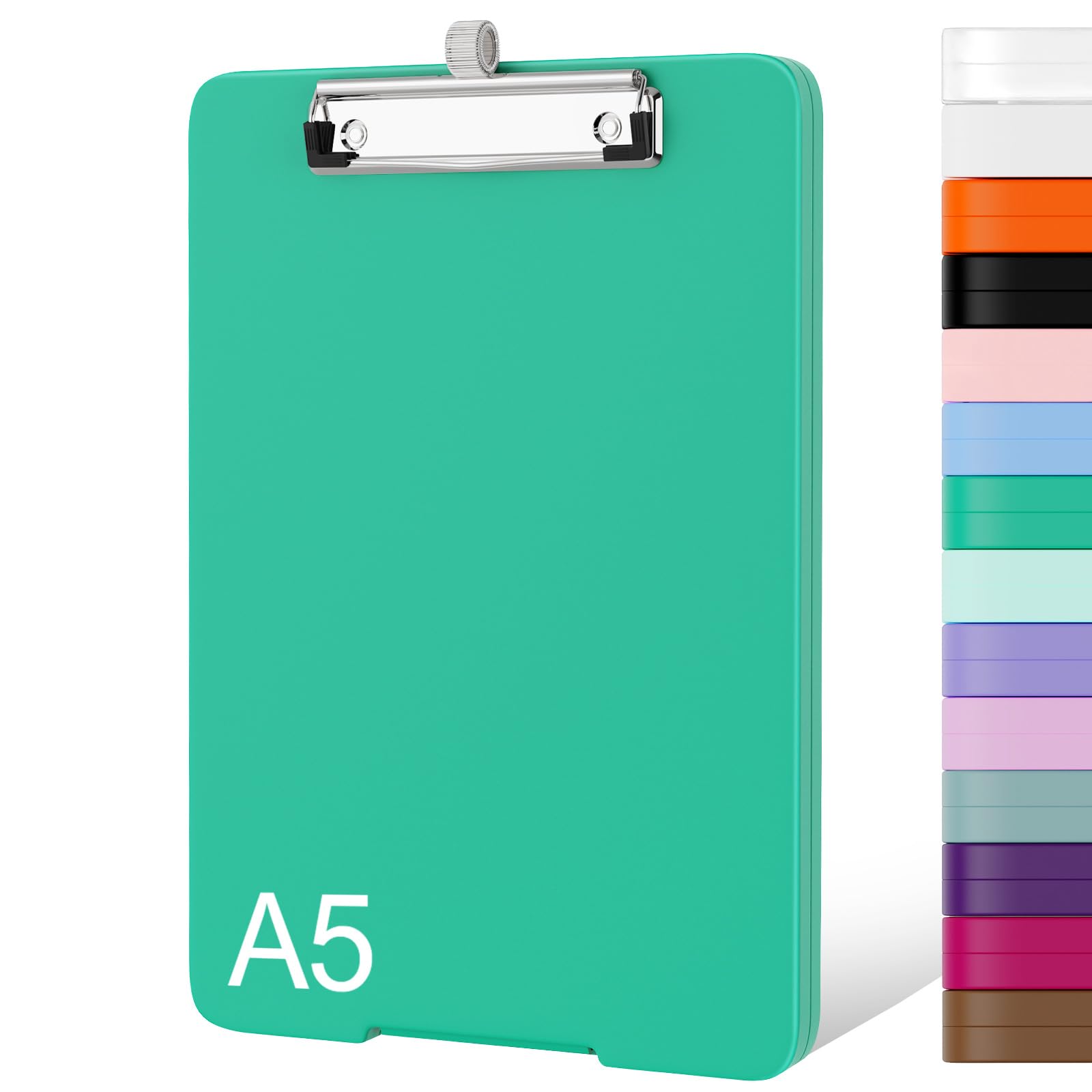 Piasoenc Small Clipboard with Storage, A5 Organization Box with Pen Holder, Plastic Clipboard with Low Profile Clip for Nurses, Teachers, Lawers, Green