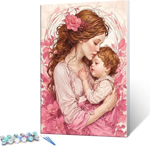 Madres e hijos Kit de Pintura por Números para Adultos en Lienzo con Pigmento Acrílico, cuadros de lienzo para principiantes y adultos Pintura al Óleo DIY para Decoración del Hogar 80x100cm D-248