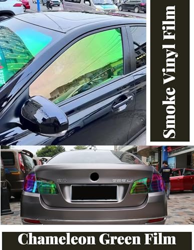 Image of HOME13 Self Adhesive Auto Car Tint Headlight Taillight Fog Light Vinyl Smoke Film Sheet Sticker Cover Car & Bike Protection Film (Chameleon Green, 24x100 inch)