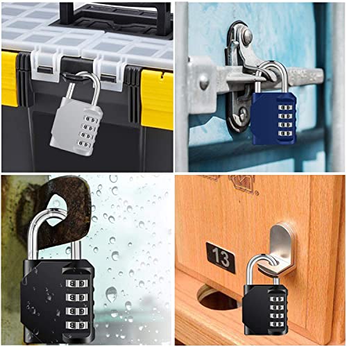 Image of ZHEGE Combination Locker Lock, 4 Digit Outdoor Padlock for Gym, School, Gates, Doors, Fence, Hasps and Storage（Black Lock，Bule Lock and Sliver Lock）