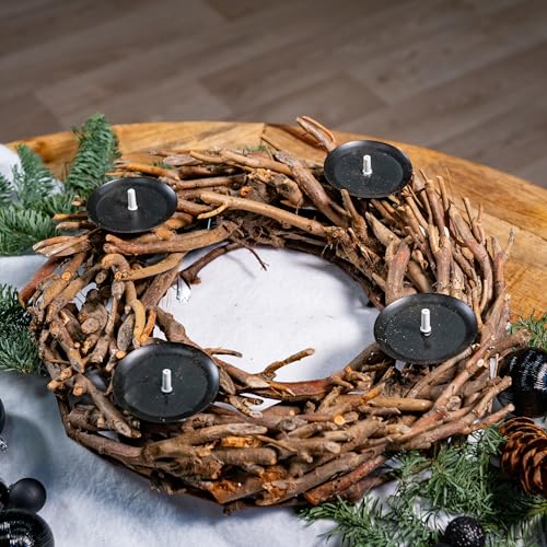 Stockkranz mit Kerzenhalter braun Ø 42cm Holz Kranz Äste Zweige...