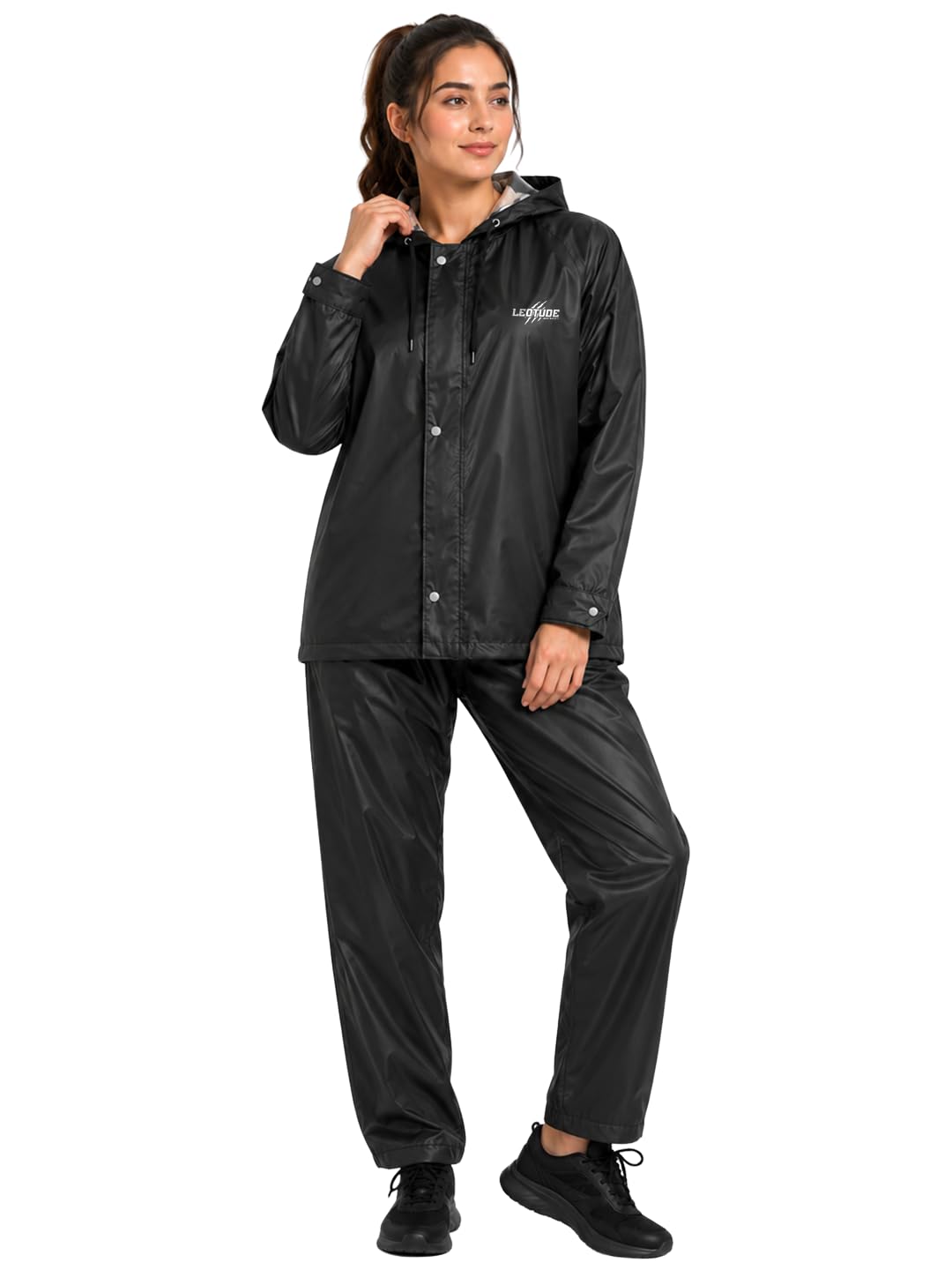 leotude Women's Waterproof Rain Suit with Hood & Transparent Face Shield | Lightweight Windproof Raincoat | Riding Rainwear | Full Body Rain Gear for Bike, Travel & Outdoor Use | Black-picture-20