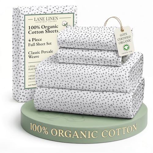 Image of LANE LINEN 100% Organic Cotton Printed Full Size Sheet & Pillowcase Sets, 15 inch Deep Pocket Fully Elasticized Soft & Comfy Percale Bedding, Eco Friendly Cotton Sheets Full- Haze Grey