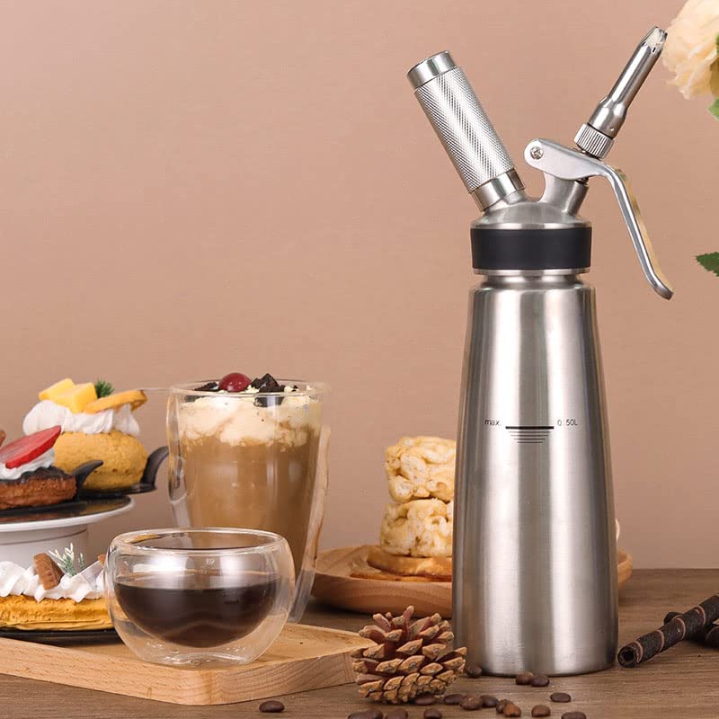Sivaphe 500ML Whipped Cream Dispenser Stainless Steel, 1-Pint Dessert Cream Whipper with Brush & Decorating Nozzles Homemade Gourmet?Chargers Not Included)