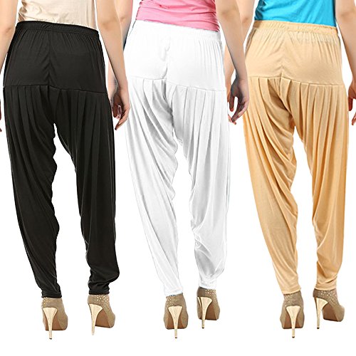 Image of Buy That Trendz Combo Offer (Pack of 3) Cotton Viscose Lycra Dhoti Patiyala Salwar Harem Bottoms Pants for Womens (White, Maroon, Black)