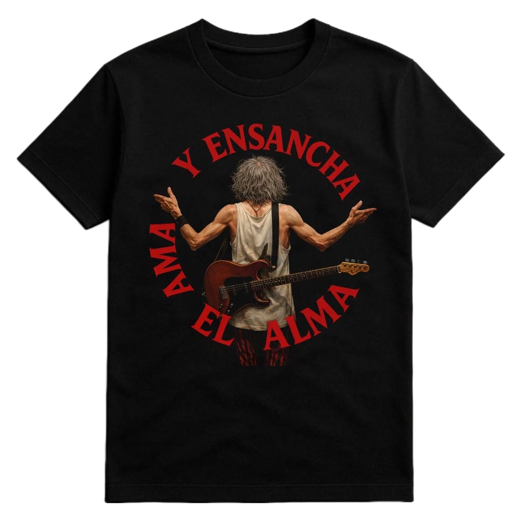 Camiseta Homenaje a Robe Iniesta, Ama y Ensancha el Alma, Negro, Diseño con Guitarra, Tallas S a 3XL