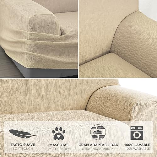 Martina Home Emilia Elastischer Sofabezug für 3-Sitzer, Beige, 170 bis 220 cm Breite