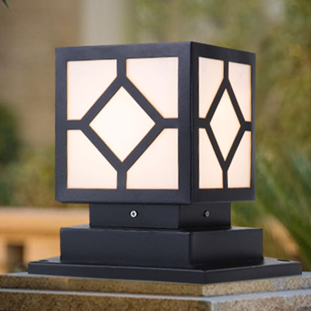 KXEcoLife Outdoor Pole Light Lawn Lamp Post Cap Pillar Square Waterproof IP54 Column Lighting Design Black Finish for Patio, Driveways