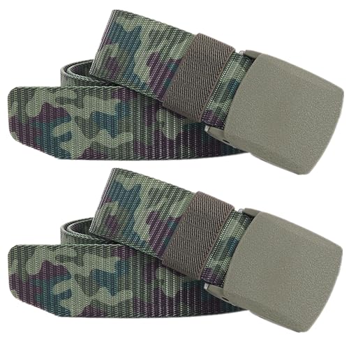 Belts for men, Camouflage tactical work nylon webbing belt with plastic buckle plus size up to 180cm, 2 Pcs