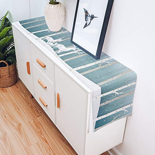 White Elks Forest, Table Runner-Cotton Linen-Long 13x108 Inch Dresser Scarves, Christmas Winter Snow Tablerunner for Kitchen Coffee/Dining/End Table Bedroom Home Living Room,Scarf Decor for Holiday