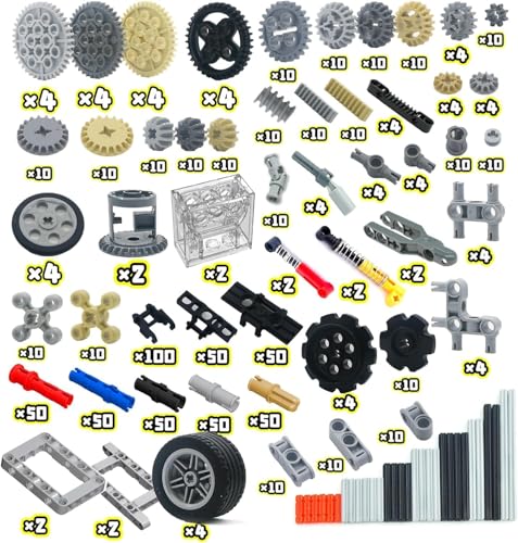 Image of Technical Gears Axles Parts Pieces - Gearbox Bulding Block Classic Bulk Compatible with Cars Bricks Motor Gears Wheels Chain Tires, Ball Universal Joints Shock Absorber Connector Gears Parts Toys