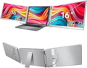 16'' Extensor de Tela para Notebook, 1080P FHD Tela Tripla para Notebook Monitor Portatil, Plug & Play tipo C/HDMI/USB-A, Chrome para laptop de 12 a 18,5 polegadas