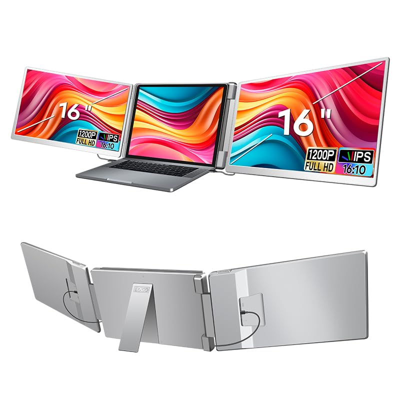 16'' Extensor de Tela para Notebook, 1080P FHD Tela Tripla para Notebook Monitor Portatil, Plug & Play tipo C/HDMI/USB-A, Chrome para laptop de 12 a 18,5 polegadas