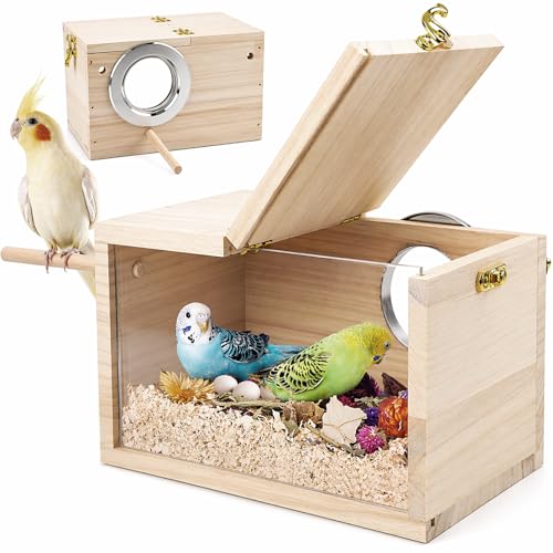 Rypet Parakeet Nesting Box Transparent Design, Thwartwise Bird Nest Breeding Box with Perch Wood...
