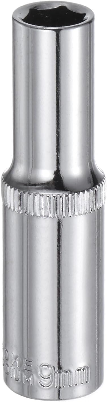 HARFINGTON 6-Point Socket 3/8" Drive 9mm Deep 64mm/2.52" Length 45# Steel Metric Square Drive Sockets Polishing Chromed Sockets for Car Repair Mechanical Maintenance Home Use