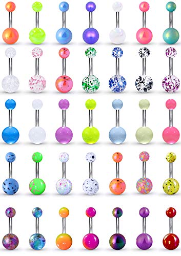 Boernfnso Belly Button Rings 14g Plastic Belly Button Rings 35PCS Surgical Steel Belly Button Piercing Kit Cute Belly Button Rings Snake Belly Button Rings Banana Piercing Curved Barbell Jewelry 10mm
