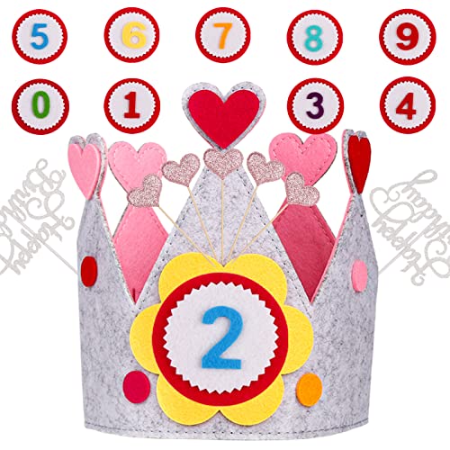 LUERFUN Couronne d'anniversaire pour enfants, couronne d'anniversaire pour enfants, couronne en tissu, unisexe, réglable avec chiffres interchangeables de 0 à 9 (rose) Cover