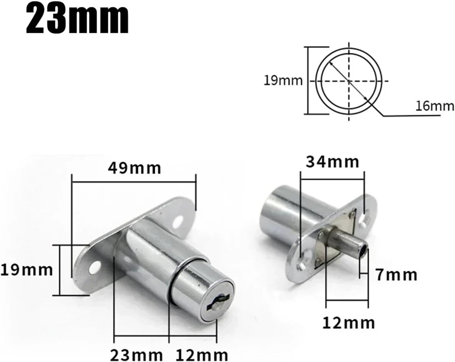 Sliding Door Closet Showcase Furniture Cylinder Head Plunger Lock with Keys Display Cabinet Door Locks 1Pcs(23mm)