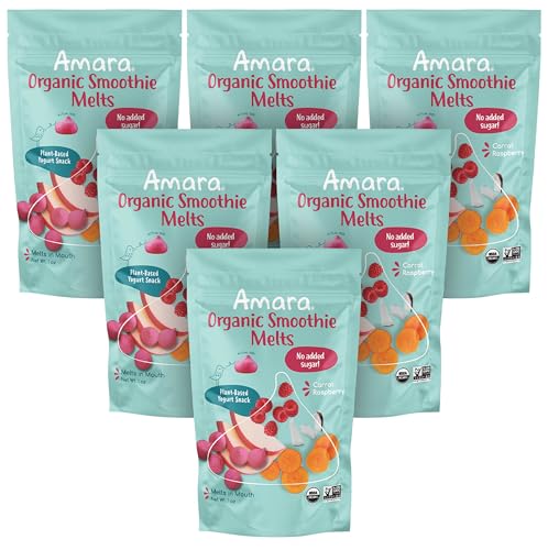 Image of Amara Smoothie Melts - Carrot Raspberry - Baby Snacks Made With Fruits and Vegetables - Healthy Toddler Snacks For Your Kids Lunch Box - Organic Plant Based Yogurt Melts - 6 Resealable Bags