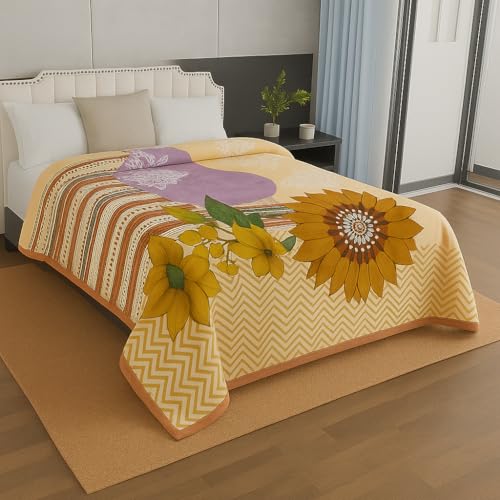Image of Signature All Season Double Bed Blanket | Super Soft Plush, Lightweight & Cozy | 220 x 240 cm | 2.5 kg | Multi-Color Vibrant Print | Ideal for Winter, AC Use & Gifting (Golden Bloom Elegance)