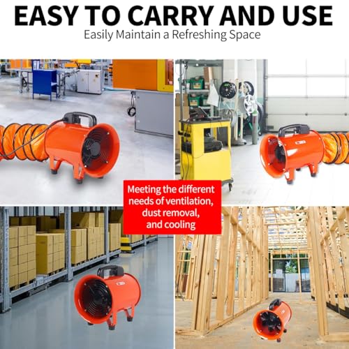 Ventilador de extracción portátil de 8 pulgadas con manguera, ventilador industrial de ventilación de 1070 CFM | 230 W, carcasa de acero, protección GFCI e IP44 para talleres y espacios reducidos miniatura 6
