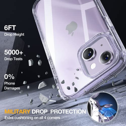 Miracase Glass Series Designed For Iphone 14 Case 6.1 Inch, 2023 Upgrade Full-Body Clear Bumper Case With Built-In 9H Tempered Glass Screen Protector And 2 Pcs Camera Lens Protector,Clear Glitter #TOP3