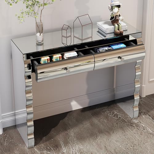 Goujxcy Mirrored Console Table Makeup Vanity Table Dressing Desk with