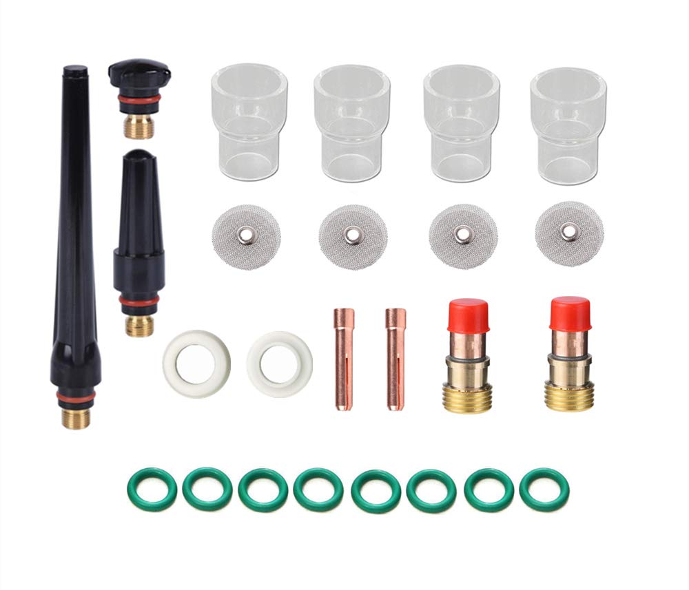 TIANLYLIN 25pcs TIG Stubby Gas Lens Nozzle Kit #12 Glass Cup for DB SR WP 17/18/26 TIG Welding Torch 3/32"