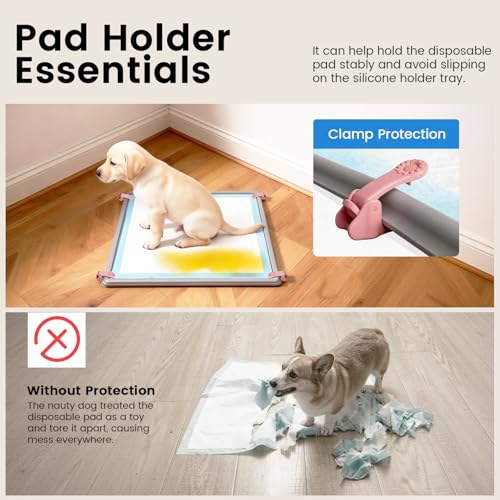 Image of Lockable Pee Pad Clips, with Adhesive Tape, for Indoor Wall Pads Secured, Extra Thick Clamps for Silicone Puppy Pad Holder Tary Secured, Tight Strong Clamp for Dogs, Cats Training