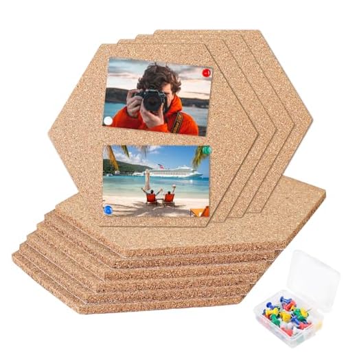 10 tablones de corcho hexagonal, pared de corcho autoadhesiva, con 50 pines, pizarra de corcho, decoración para colgar fotos, notas, pizarras, decoración del hogar y oficina memoranduma