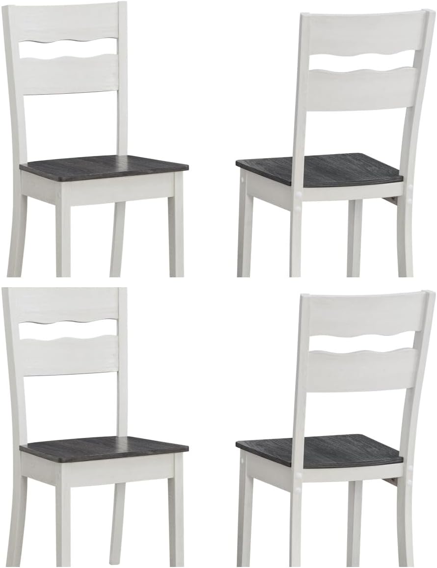 GTU FurnitureSet of 4 Two-Tone Classic Wood Armless Kitchen Ladder Back White Dining Chairs with Gray Seat