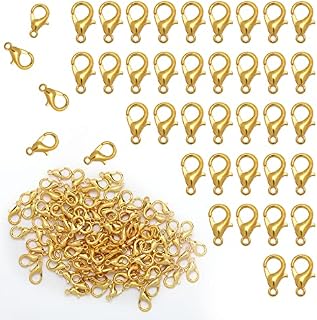 PAFUWEI 100 Pieces Jewellery Clasps Lobster Clasp, 7 x 12mm Necklace Clasp, Alloy Lobster Claw Clasps for DIY Craft Jewelry Making Necklace Bracelet Findings, Gold
