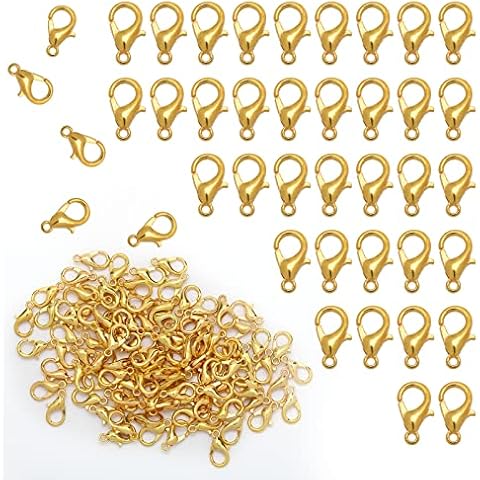 PAFUWEI 100 Pieces Jewellery Clasps Lobster Clasp, 7 x 12mm Necklace Clasp, Alloy Lobster Claw Clasps for DIY Craft Jewelry Making Necklace Bracelet Findings, Gold Cover
