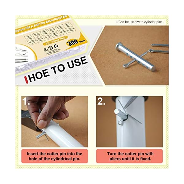 Hilitchi 300 Stück 12 Größen verzinkter Stahl Splinte Haarspangen und R Clips Verschluss Sortiment Kit für… – Bild 7