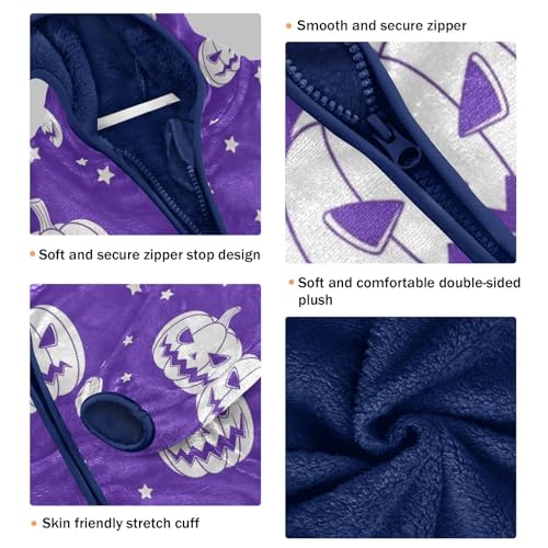 Halloween Pumpkins on Purple Toddler Fleece Jacket Girl Boys Hooded Fleece Jacket Coat Warm Outwear Zip-up 3-10T3