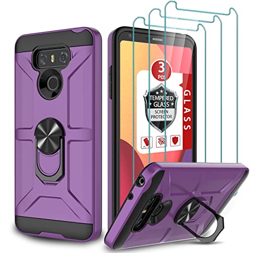 GAMEMIUZ Case for LG G6, Case for LG G6 with [3X Tempered Glass Screen Protector], Built-in Ring Kickstand and Magnetic Car Mount Shockproof Dropproof Military Grade Armor Rugged Cover - Purple