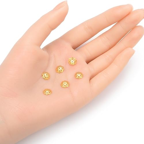 Miniatura 5 de Adabele BF174-10 - 50 tapas de cuentas de flores de filigrana resistentes al deslustre de 0.394 pulgadas (0.394 in), chapados en oro, para joyería y
