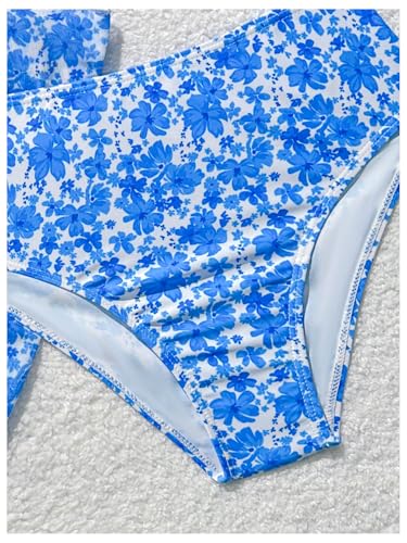 SOLY HUX Girl's Swimsuit Set Cute Floral Print High Waisted Bikinis Bathing Suit with Cover Up Skirts4