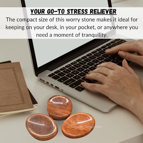 Image of Amazing Gemstone Peach Moonstone Worry Stone Crystals & Healing Stones - Worry Stones for Stress Relief Gifts - Piedra Crystal Fidget for Meditation - Unique Stocking Stuffers & Birthday Gifts