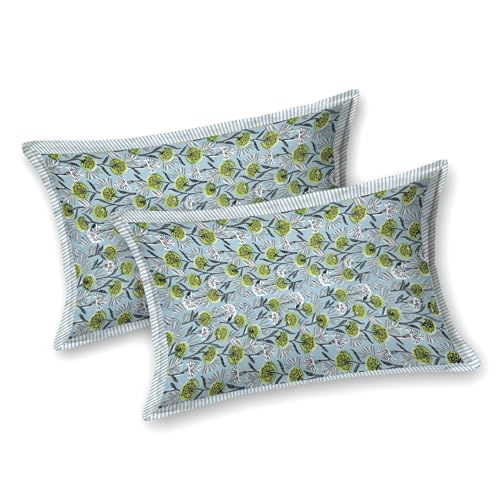 Image of BLOCKS OF INDIA Hand Block Printed 200 TC Cotton King Size Bedsheet (Grey GAD Buti)