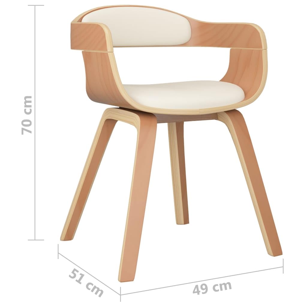 Sillas De Comedor 2 Piezas, Madera Curvada, Polipiel Crema Y Natural | Diseño ergonómico, asiento y respaldo acolchados con esponja, fácil de limpiar, carga máxima de 110 kg