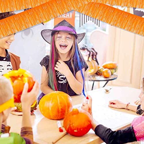 Image of 6 Pack 10 Feet Foil Fringe Garland Metallic Tinsel Streamers Banner Wall Hanging Backdrop Banner for Parade Floats, Thanksgiving, Christmas, Birthday, Halloween Party Decorations(Macaron Orange)