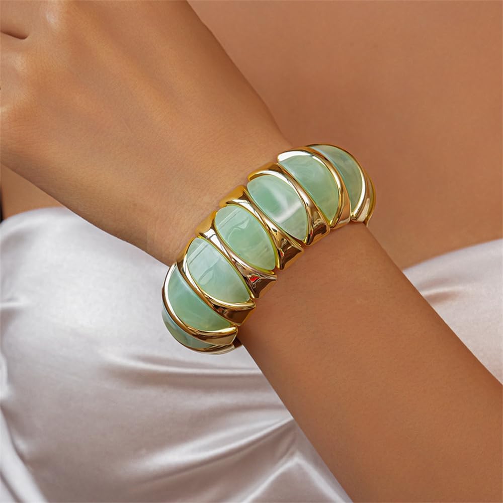 Chunky Multicolored Cuff Bangle Bracelet Geometric Bohemian Mixed Color Stretch Bangle for Women Acrylic Beaded Wristband Bracelet Statement Party Jewelry - Image 2