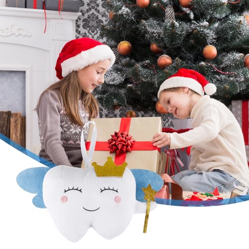 Image of lasuroa Tooth Pillow, Soft for Tooth Fairy Pillow with Pocket for Tooth Fairy Doll with Wings for Tooth Fairy Door Hanger for Tooth Fairy Gift for Boys Girls (Blue Wings)