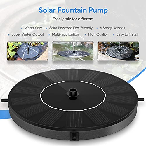 Fonteinpomp Zonne Energie 1W - THEGUS Rond Zonne Energie Waterfonteinpaneel met 6 Mondstukken, Vrijstaand Drijvend Buitenwaterfontein op Zonne Energie Voor Vogelbad/Aquarium/Vijver Patio/Tuindecoratie - Image 5